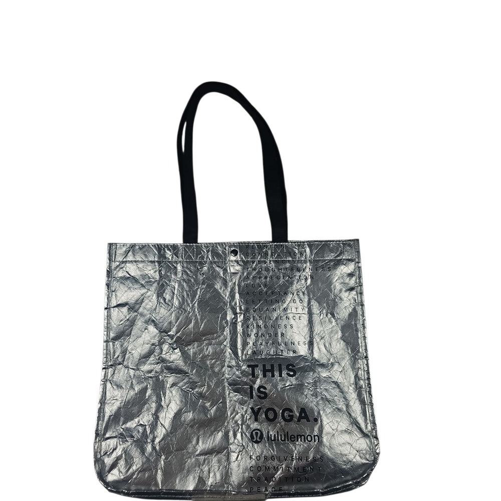 Lululemon Silver Metallic Tote Bag This Is Yoga Reusable Shopping